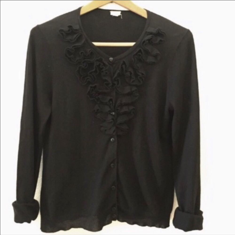 J. Crew Black Ruffle Cardigan
